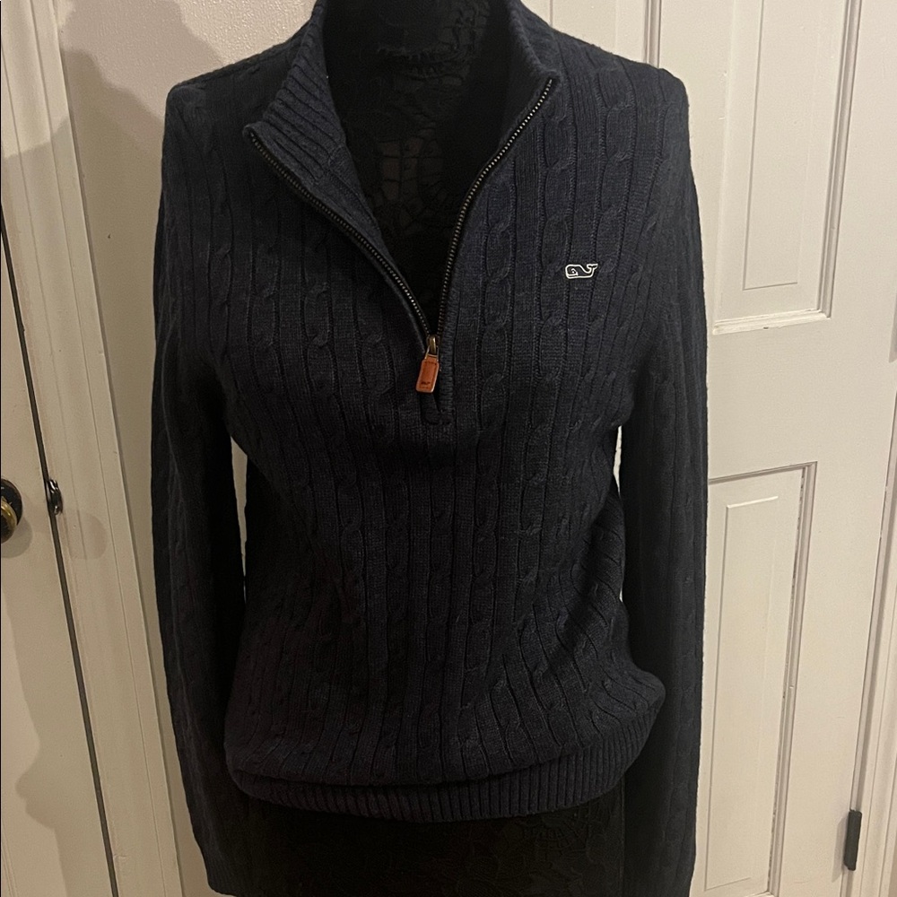 Vineyard Vines Navy Cable-Knit Half-Zip sweater